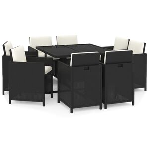 vidaXL Set de comedor de jard&iacute;n 9 pzas y cojines rat&aacute;n sint&eacute;tico negro