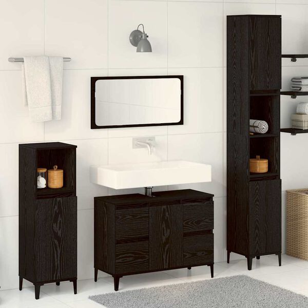 vidaXL Juego de muebles de ba&ntilde;o Montaje en la pared 3 pcs Roble Negro