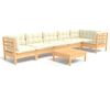 vidaXL Muebles de jard&iacute;n 7 piezas cojines madera de pino color crema