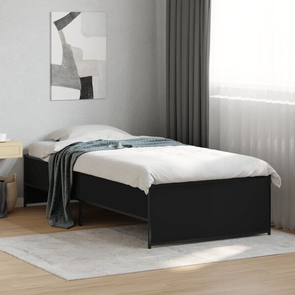 vidaXL Estructura de cama madera de ingenier&iacute;a y metal negra 75x190 cm