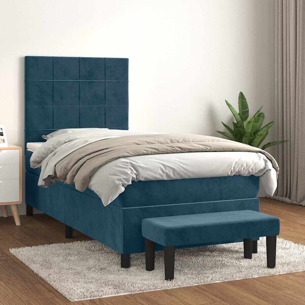 vidaXL Cama box spring con colch&oacute;n terciopelo azul oscuro 100x200 cm
