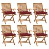 vidaXL Sillas de jard&iacute;n plegables 6 uds madera maciza teca con cojines