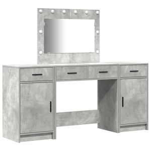 vidaXL Mesa Tocador con caj&oacute;n 3 pcs Gris Madera de ingenier&iacute;a