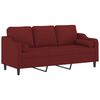 vidaXL Sof&aacute; de 3 plazas con almohadas y cojines tela rojo tinto 180 cm