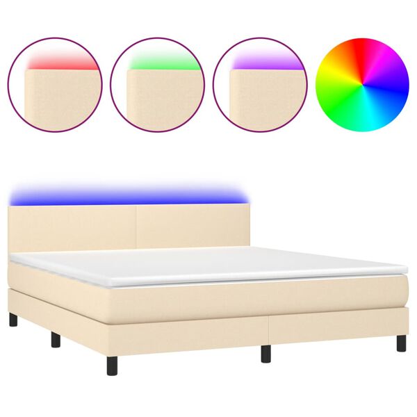 vidaXL Cama box spring con colch&oacute;n y LED tela crema 180x200 cm