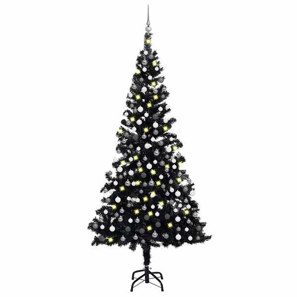 vidaXL &Aacute;rbol de Navidad preiluminado con luces y bolas negro 210 cm
