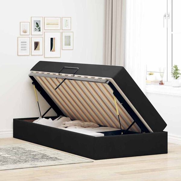 vidaXL Cama con almacenamiento y colch&oacute;n Negro 100 x 200 cm Terciopelo