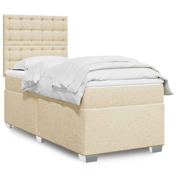 vidaXL Cama box spring con colch&oacute;n tela color crema 90x190 cm