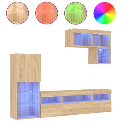 vidaXL Muebles TV pared con LED 6 pzas madera ingeniería roble Sonoma
