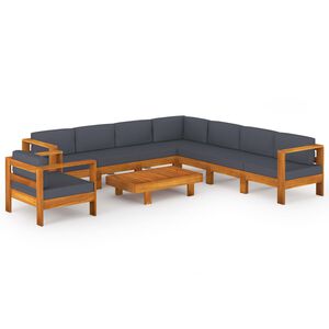 vidaXL Muebles de jardín 9 pzas con cojines gris oscuro madera acacia