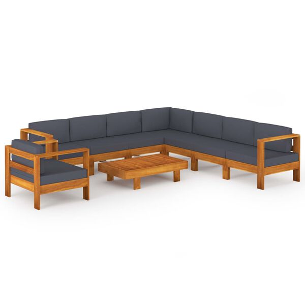 vidaXL Muebles de jardín 9 pzas con cojines gris oscuro madera acacia