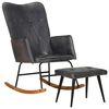 vidaXL Mecedora con taburete cuero auténtico gris