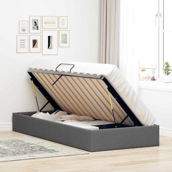 vidaXL Cama con almacenamiento Gris oscuro 90 x 190 cm tela
