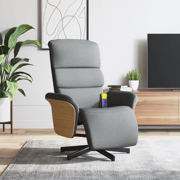 vidaXL Sill&oacute;n reclinable de masaje con reposapi&eacute;s tela gris claro