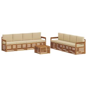vidaXL Juegos de sof&aacute;s 9 pcs Natural y Beige Madera de Acacia S&oacute;lida