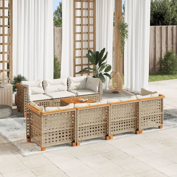 vidaXL Set de sof&aacute;s de jard&iacute;n y cojines 8 piezas rat&aacute;n sint&eacute;tico beige