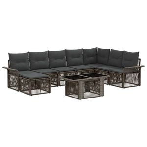 vidaXL Conjunto de sof&aacute;s de jard&iacute;n 9 uds. Gris y Gris Oscuro