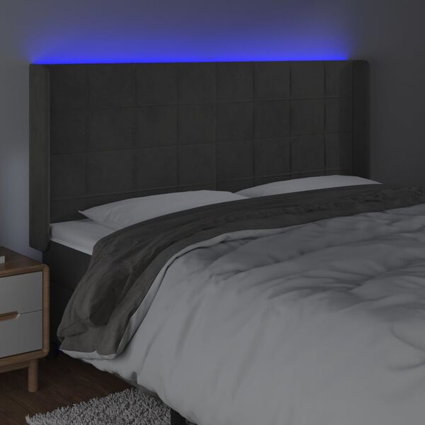 vidaXL Cabecero con LED de terciopelo gris oscuro 183x16x118/128 cm