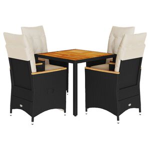 vidaXL Set de muebles jard&iacute;n 5 pzas con cojines rat&aacute;n sint&eacute;tico negro