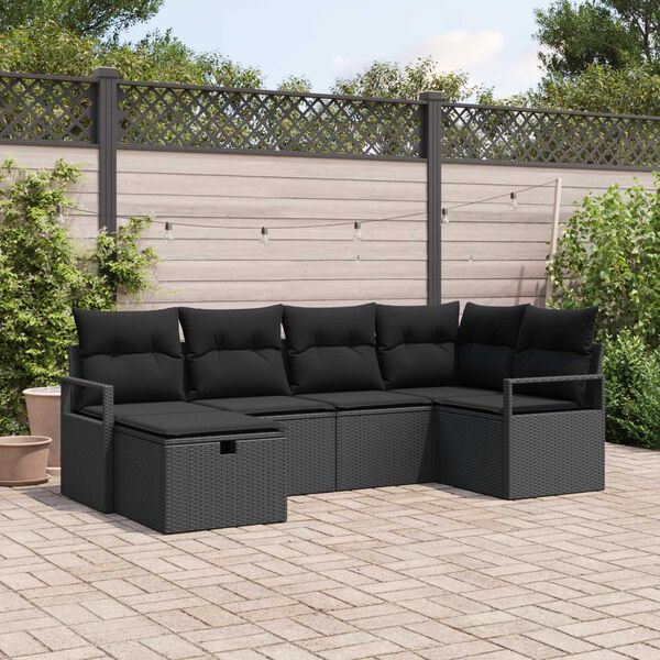 vidaXL Conjunto de sof&aacute; de jard&iacute;n 6 pcs Negro rat&aacute;n sint&eacute;tico