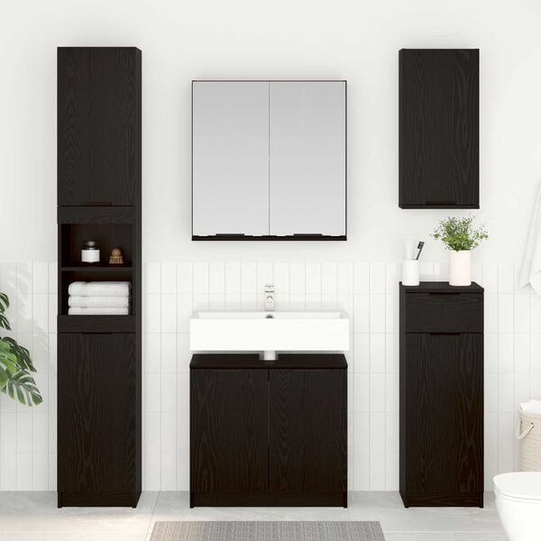 vidaXL Juego de muebles de baño 4 pcs Roble Negro Madera de ingeniería