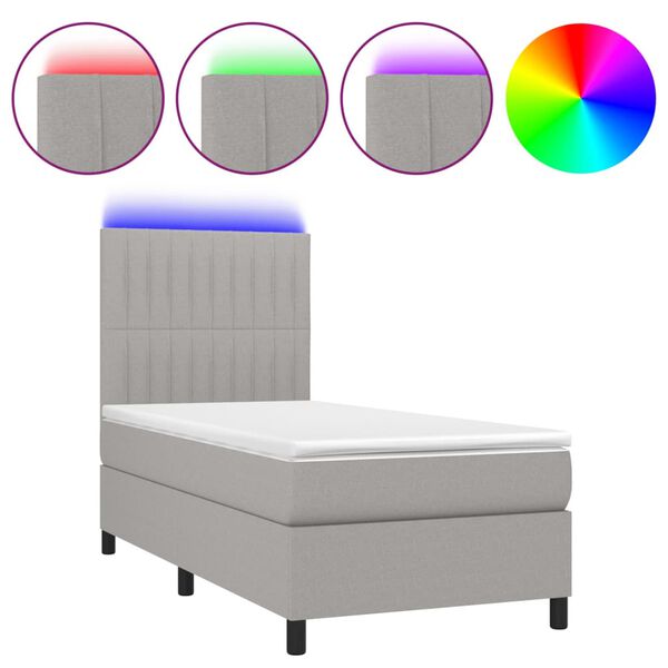 vidaXL Cama box spring colch&oacute;n y luces LED tela gris claro 100x200 cm