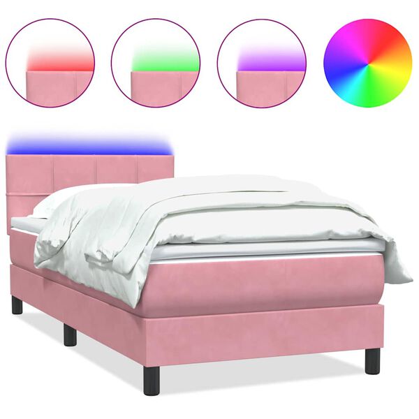 vidaXL Cama box spring con colch&oacute;n y LED terciopelo rosa 90x210 cm