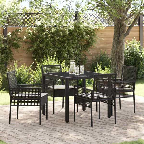 vidaXL Conjunto de Comedor de Jard&iacute;n 5 pcs Negro rat&aacute;n sint&eacute;tico