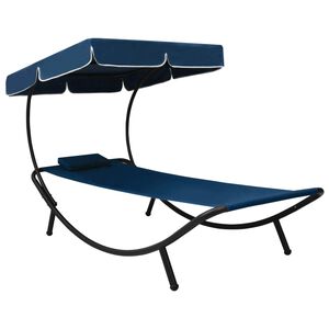 vidaXL Tumbona de jard&iacute;n con toldo y coj&iacute;n azul