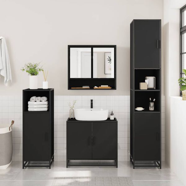 vidaXL Juego de muebles de ba&ntilde;o 3 pzas madera contrachapada negro