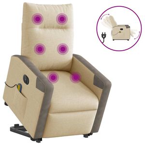 vidaXL Sill&oacute;n de masaje el&eacute;ctrico reclinable elevable tela crema