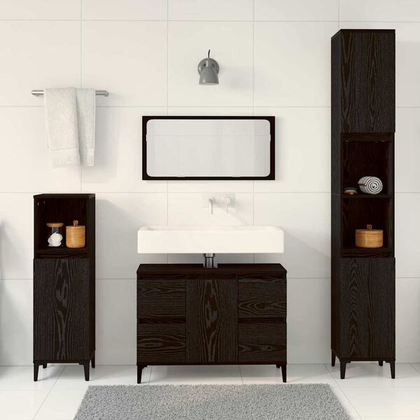 vidaXL Juego de muebles de ba&ntilde;o Montaje en la pared 3 pcs Roble Negro