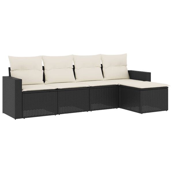 vidaXL Set de muebles de jard&iacute;n 5 pzas y cojines rat&aacute;n sint&eacute;tico negro