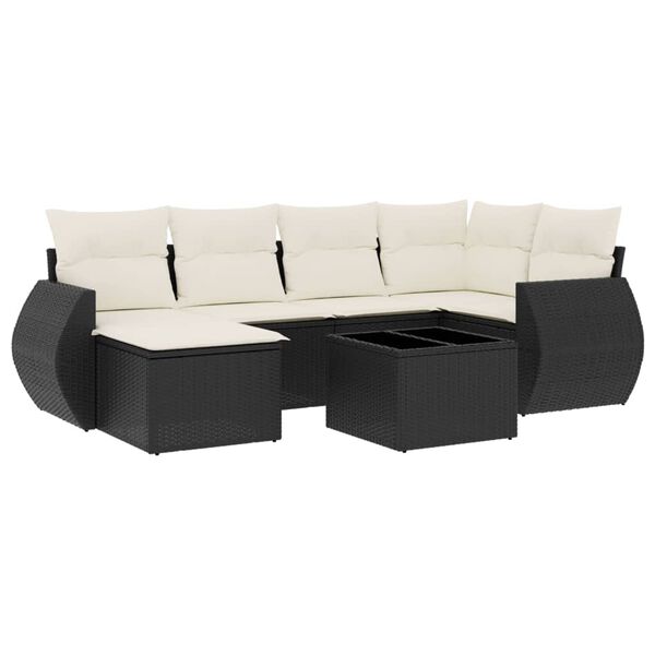 vidaXL Set de comedor de jardín 7 pzas y cojines ratán sintético negro