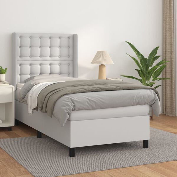vidaXL Cama box spring con colch&oacute;n cuero sint&eacute;tico blanco 80x200 cm
