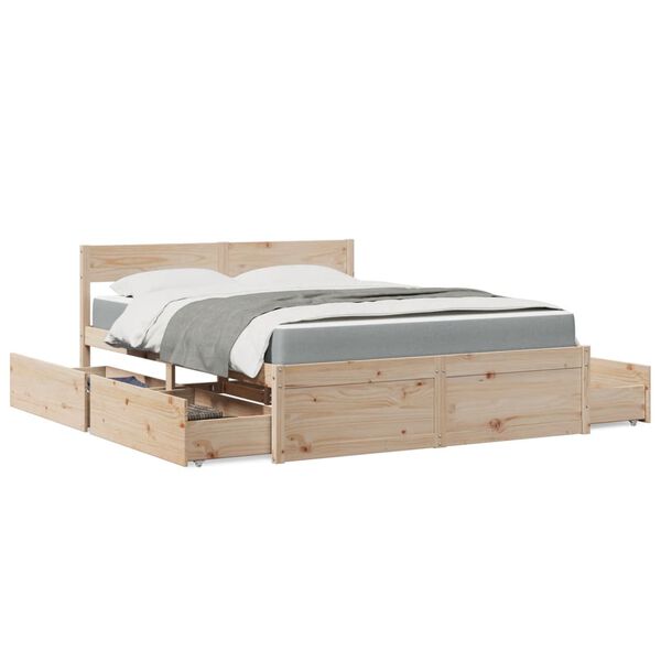 vidaXL Cama con cajones y colch&oacute;n madera maciza de pino 140x200 cm