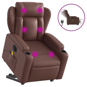 vidaXL Sill&oacute;n de masaje elevable el&eacute;ctrico cuero sint&eacute;tico marr&oacute;n