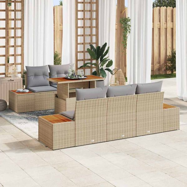 vidaXL Conjunto de sof&aacute; de jard&iacute;n 6 pcs Beige Polirat&aacute;n