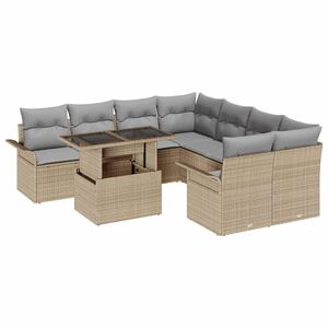 vidaXL Conjunto de sof&aacute; de jard&iacute;n con coj&iacute;n 9 pcs Beige Polirat&aacute;n