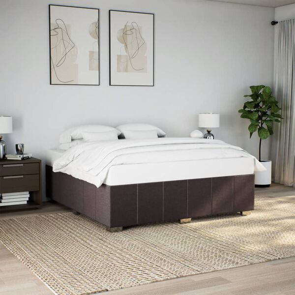 vidaXL Cama sin colch&oacute;n tela marr&oacute;n oscuro 200x200 cm