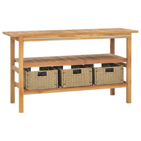 vidaXL Tocador de baño con lavabos piedra de río madera maciza de teca