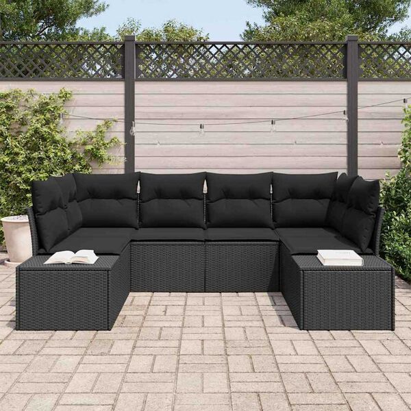 vidaXL Conjunto de sof&aacute;s de jard&iacute;n 6 pcs Negro Polirat&aacute;n