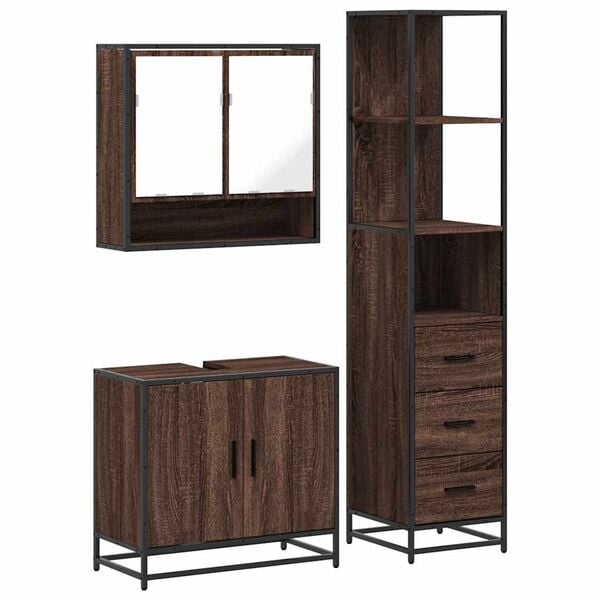 vidaXL Set de muebles baño 3 pzas madera contrachapada roble marrón