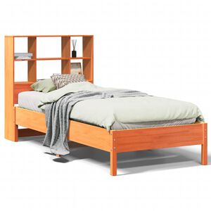 vidaXL Cama con estanter&iacute;a sin colch&oacute;n madera maciza marr&oacute;n 100x200 cm