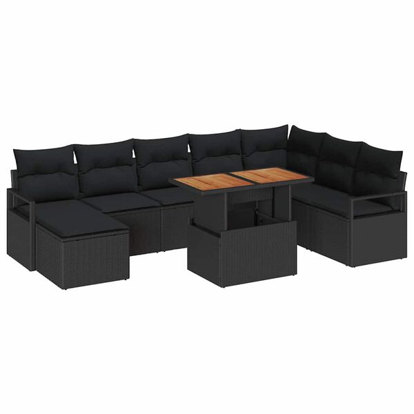 vidaXL Conjunto de sof&aacute; de jard&iacute;n con coj&iacute;n 9 pcs Negro y Marr&oacute;n