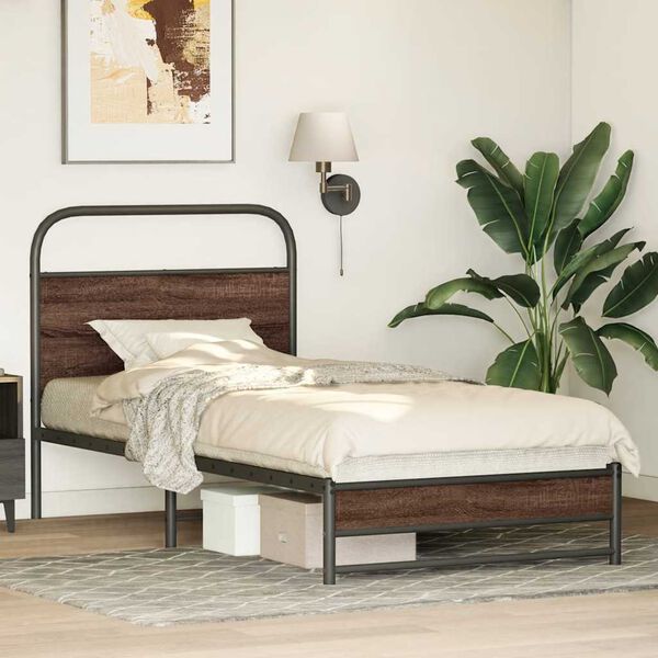 vidaXL Estructura de cama sin colch&oacute;n 90x200 cm madera marr&oacute;n roble