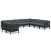 vidaXL Muebles de jard&iacute;n 10 pzas y cojines negro madera maciza de pino
