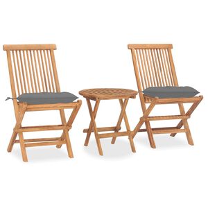 vidaXL Set comedor de jardín plegable 3 piezas madera de teca cojines