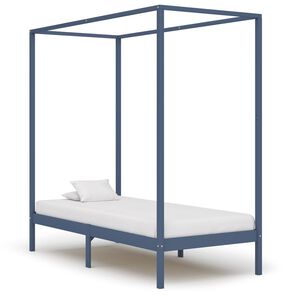 vidaXL Cama con dosel sin colch&oacute;n madera maciza gris 90x200 cm