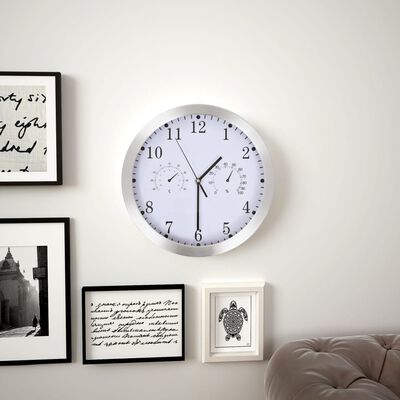 vidaXL Reloj de pared de cuarzo higrómetro y termómetro 30 cm blanco